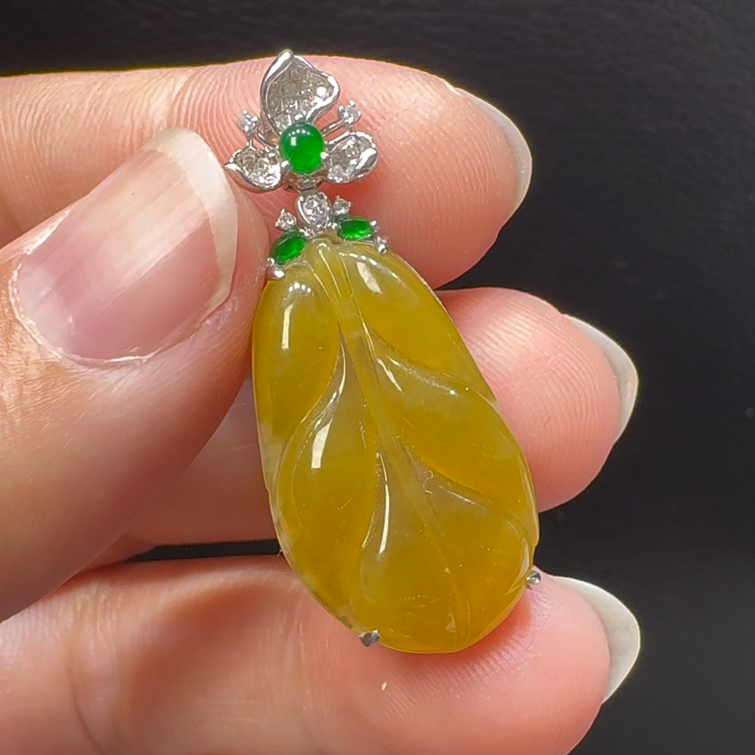 18K翡翠A貨玉器樹葉玉葉翡翠吊墜35-14-6mm 2 18K翡翠A貨玉器樹葉玉葉翡翠吊墜35-14-6mm - Image 2