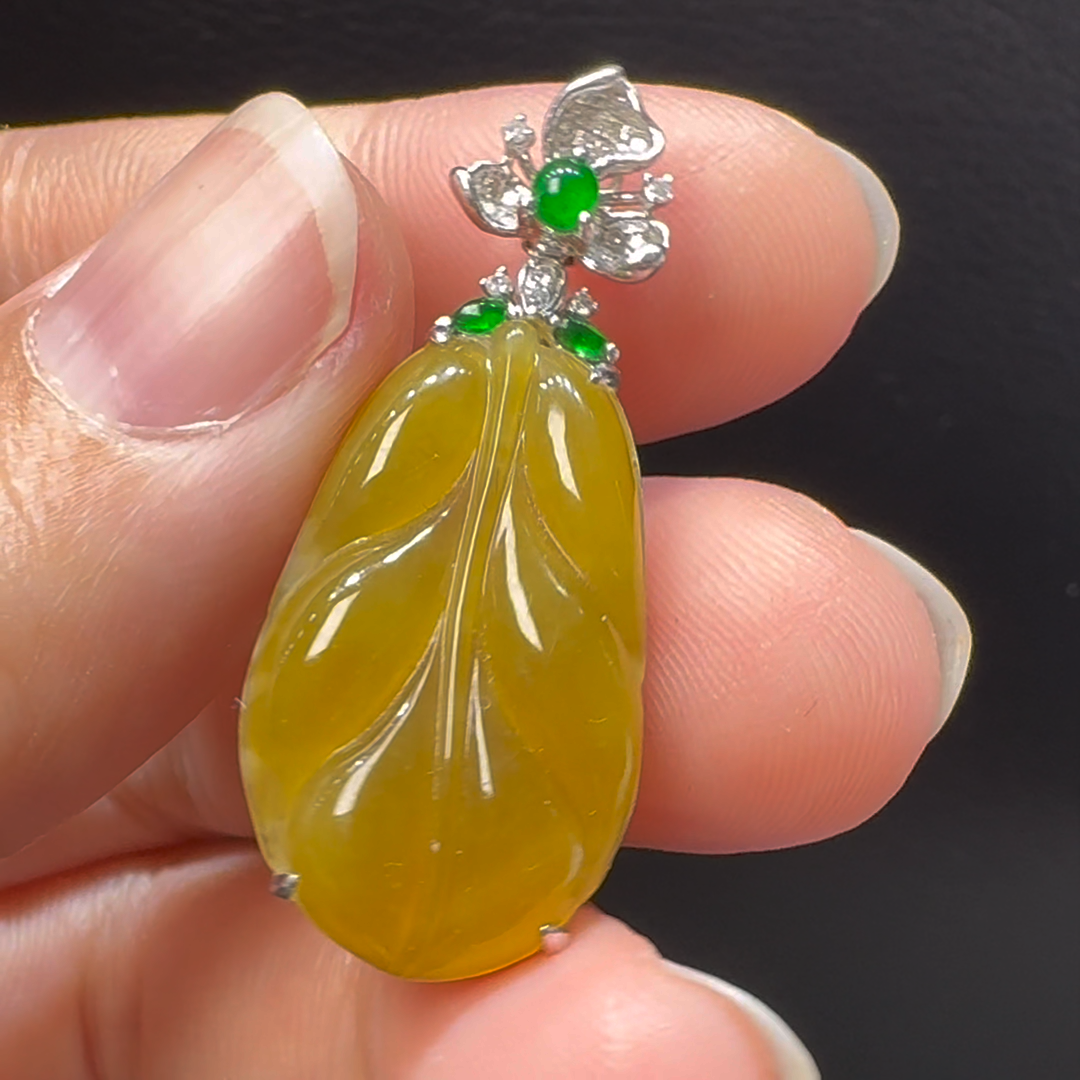 18K翡翠A貨玉器樹葉玉葉翡翠吊墜35-14-6mm 3 18K翡翠A貨玉器樹葉玉葉翡翠吊墜35-14-6mm - Image 3