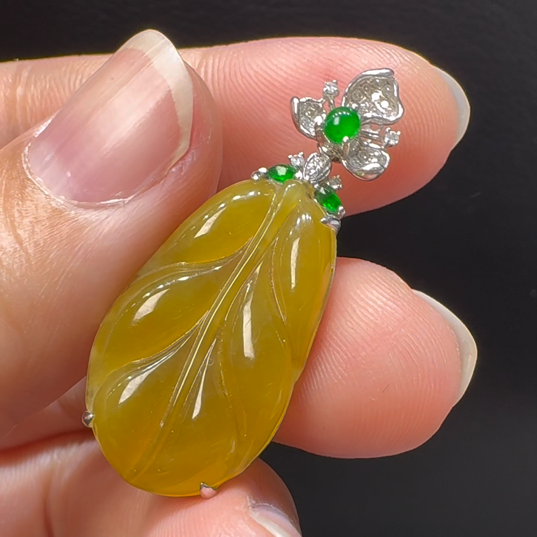 18K翡翠A貨玉器樹葉玉葉翡翠吊墜35-14-6mm 4 18K翡翠A貨玉器樹葉玉葉翡翠吊墜35-14-6mm - Image 4