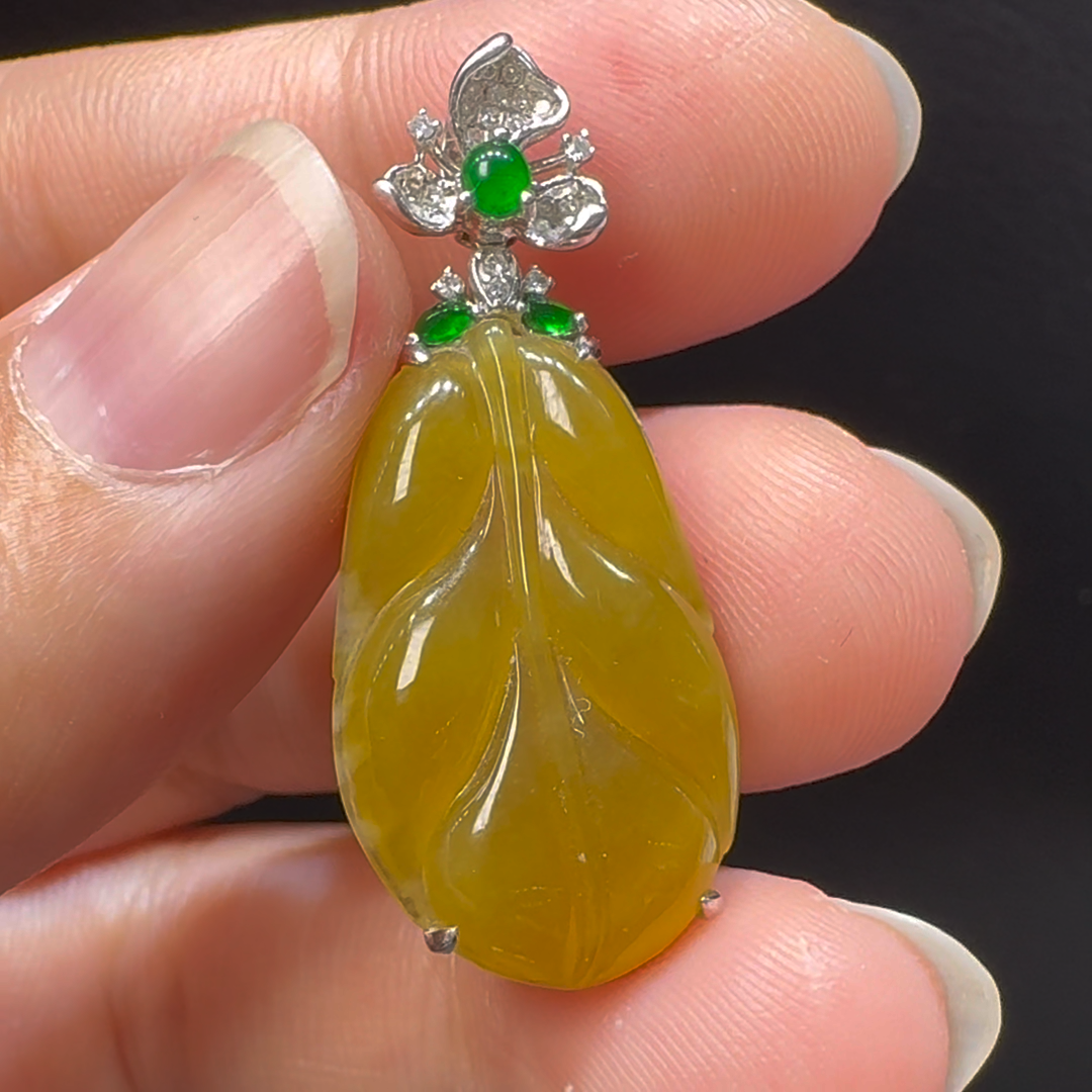 18K翡翠A貨玉器樹葉玉葉翡翠吊墜35-14-6mm 5 18K翡翠A貨玉器樹葉玉葉翡翠吊墜35-14-6mm - Image 5