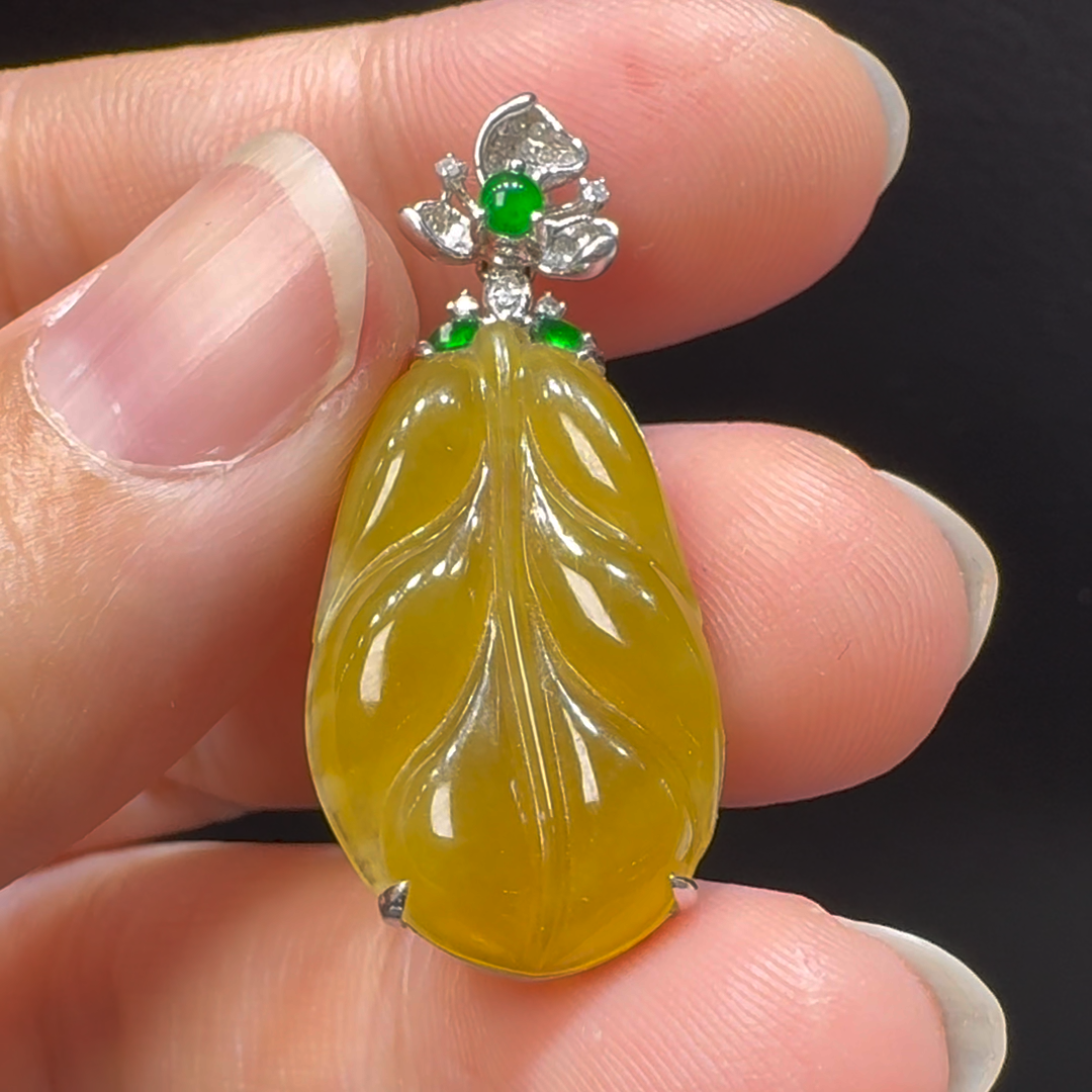 18K翡翠A貨玉器樹葉玉葉翡翠吊墜35-14-6mm 1 18K翡翠A貨玉器樹葉玉葉翡翠吊墜35-14-6mm