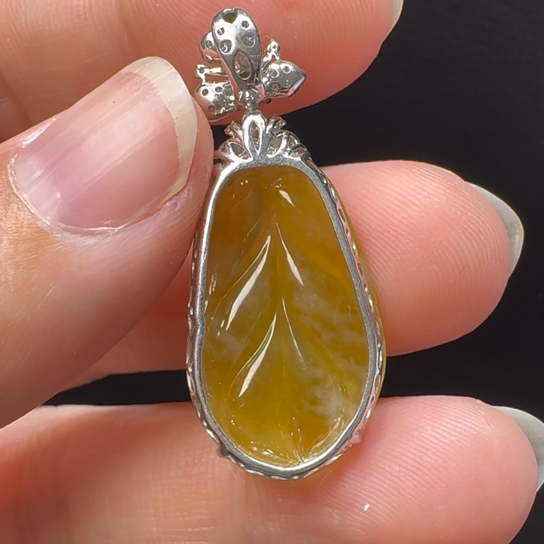 18K翡翠A貨玉器樹葉玉葉翡翠吊墜35-14-6mm 6 18K翡翠A貨玉器樹葉玉葉翡翠吊墜35-14-6mm - Image 6