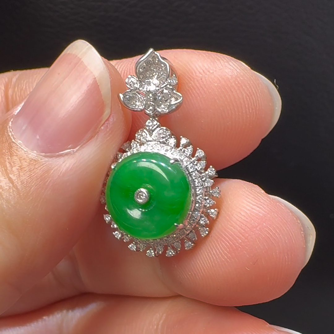 18K翡翠A貨玉器平安扣玉扣翡翠吊墜 整個24-14-9mm 直徑9.75 2 18K翡翠A貨玉器平安扣玉扣翡翠吊墜 整個24-14-9mm 直徑9.75 - Image 2