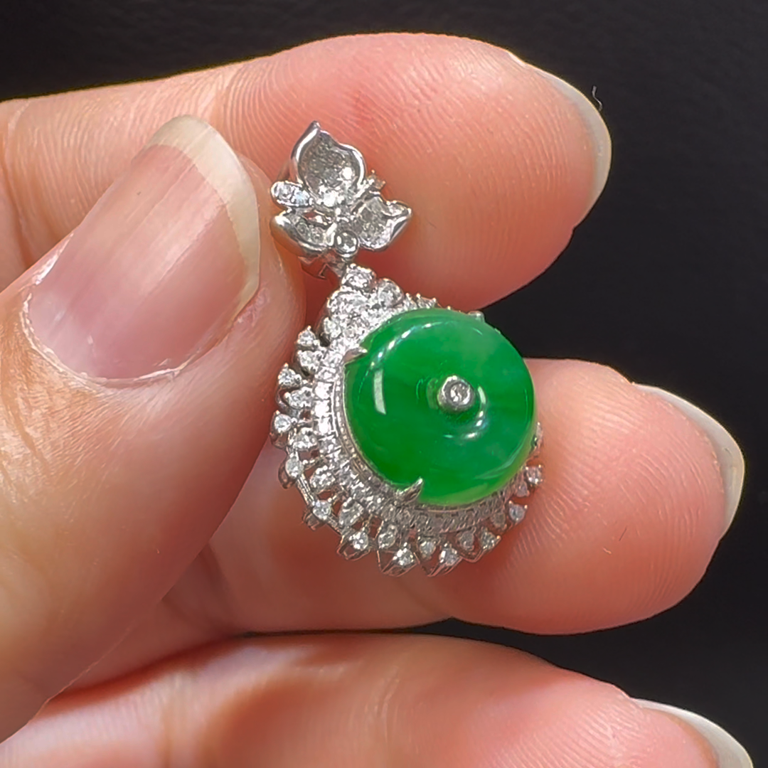 18K翡翠A貨玉器平安扣玉扣翡翠吊墜 整個24-14-9mm 直徑9.75 3 18K翡翠A貨玉器平安扣玉扣翡翠吊墜 整個24-14-9mm 直徑9.75 - Image 3