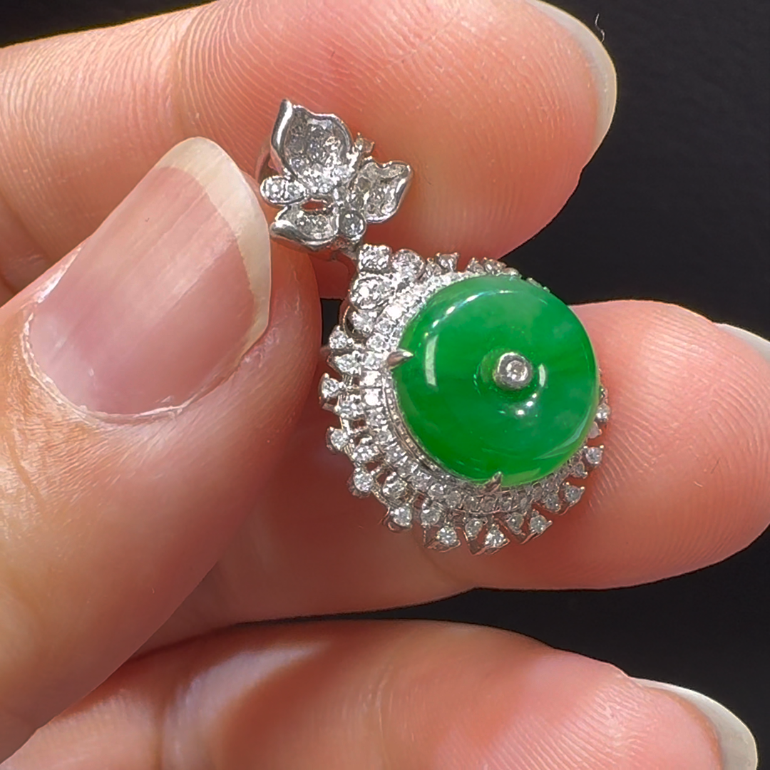 18K翡翠A貨玉器平安扣玉扣翡翠吊墜 整個24-14-9mm 直徑9.75 4 18K翡翠A貨玉器平安扣玉扣翡翠吊墜 整個24-14-9mm 直徑9.75 - Image 4