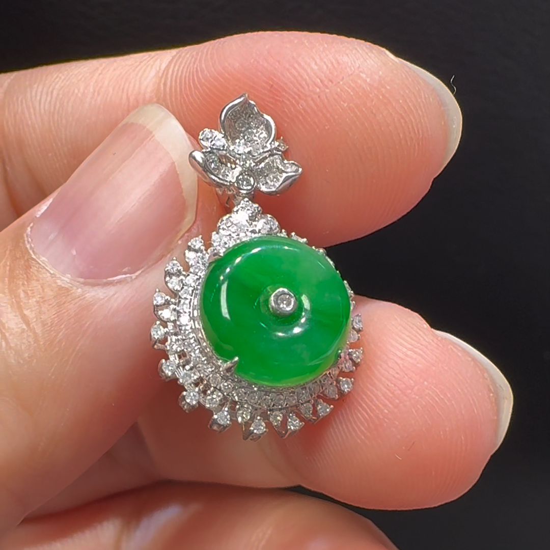 18K翡翠A貨玉器平安扣玉扣翡翠吊墜 整個24-14-9mm 直徑9.75 5 18K翡翠A貨玉器平安扣玉扣翡翠吊墜 整個24-14-9mm 直徑9.75 - Image 5