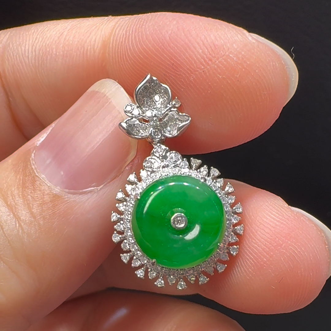 18K翡翠A貨玉器平安扣玉扣翡翠吊墜 整個24-14-9mm 直徑9.75 6 18K翡翠A貨玉器平安扣玉扣翡翠吊墜 整個24-14-9mm 直徑9.75 - Image 6