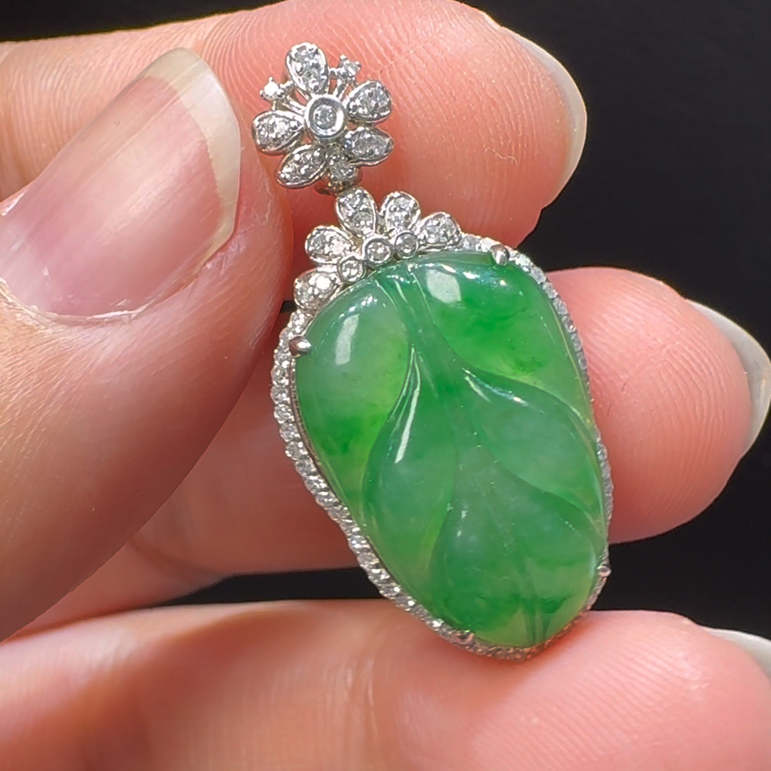 18K翡翠A貨玉器樹葉玉葉翡翠吊墜31-15-7mm 3 18K翡翠A貨玉器樹葉玉葉翡翠吊墜31-15-7mm - Image 3