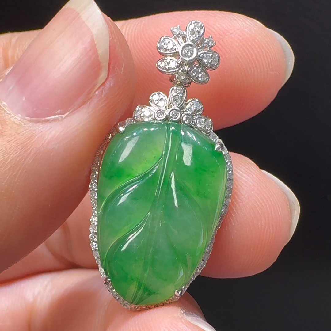 18K翡翠A貨玉器樹葉玉葉翡翠吊墜31-15-7mm 4 18K翡翠A貨玉器樹葉玉葉翡翠吊墜31-15-7mm - Image 4