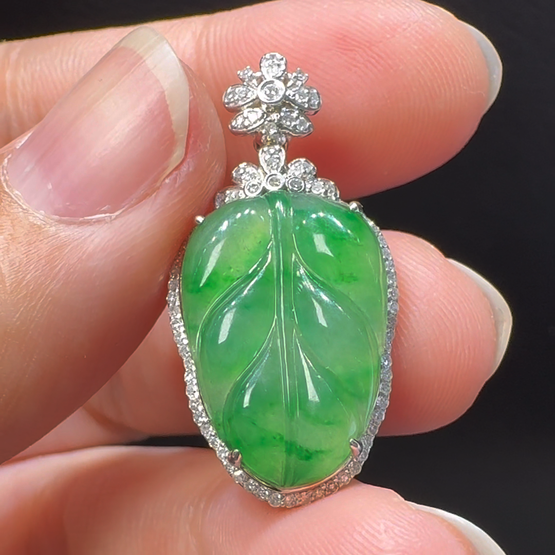 18K翡翠A貨玉器樹葉玉葉翡翠吊墜31-15-7mm 5 18K翡翠A貨玉器樹葉玉葉翡翠吊墜31-15-7mm - Image 5