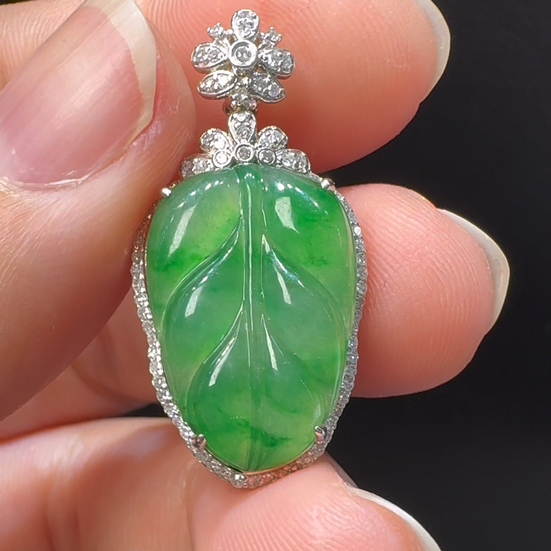 18K翡翠A貨玉器樹葉玉葉翡翠吊墜31-15-7mm 6 18K翡翠A貨玉器樹葉玉葉翡翠吊墜31-15-7mm - Image 6