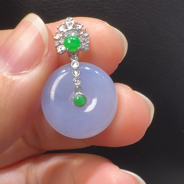 18K翡翠A貨玉器平安扣玉扣翡翠吊墜 整個26-16-6.5mm