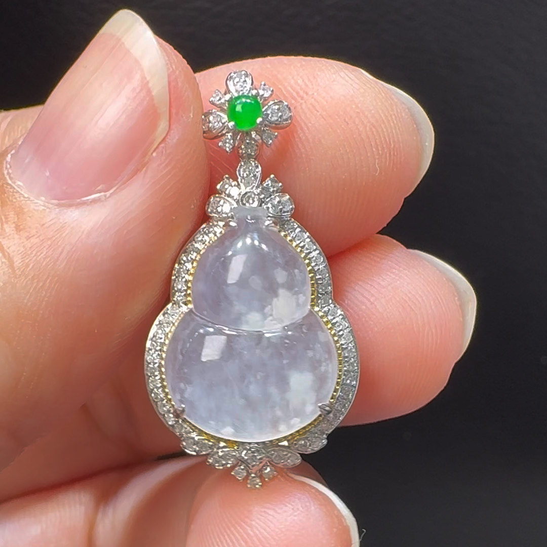 18K翡翠A貨玉器葫蘆翡翠吊墜 整個 29-15-9.5mm 1 18K翡翠A貨玉器葫蘆翡翠吊墜 整個 29-15-9.5mm