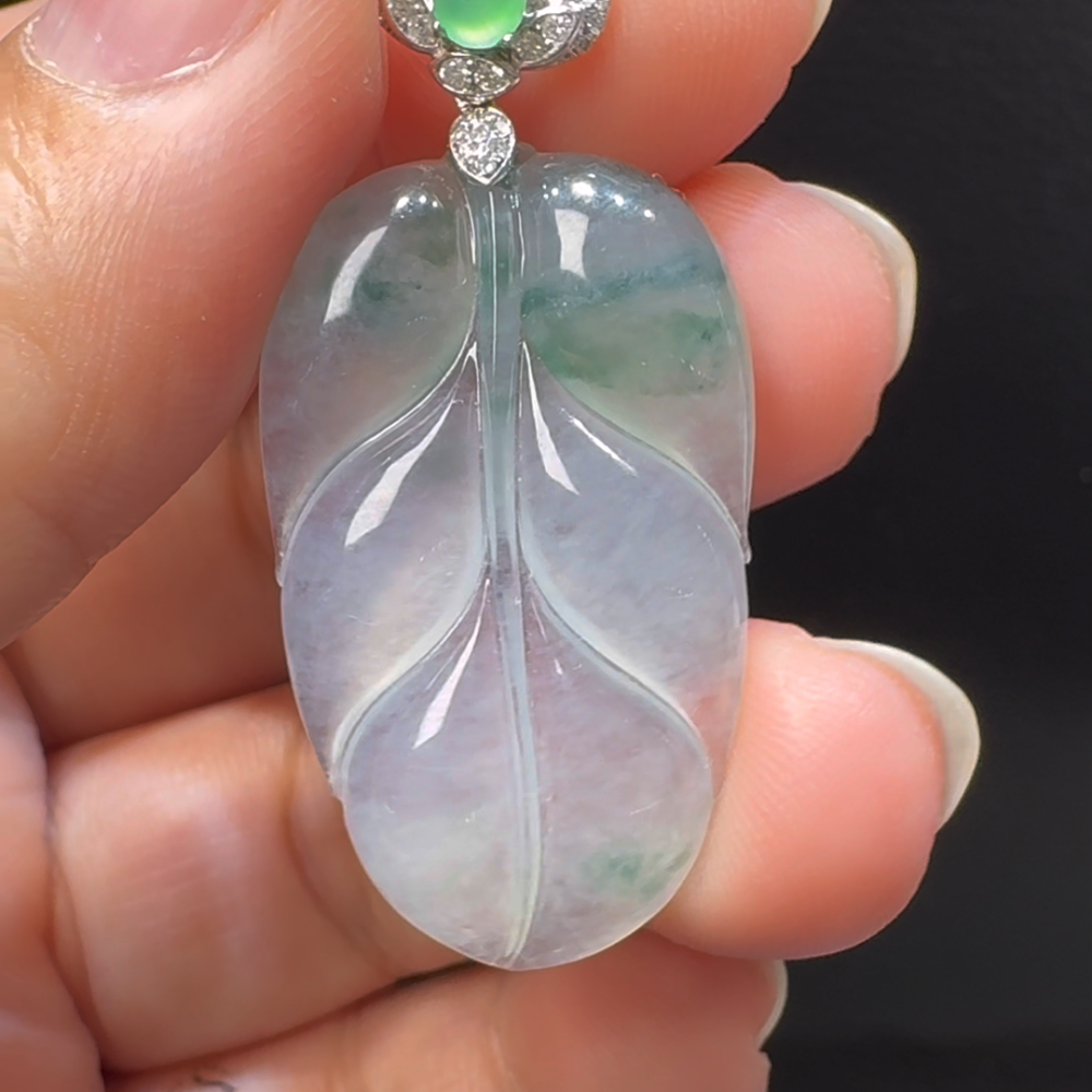 18K翡翠A貨玉器樹葉玉葉翡翠吊墜43-20-3.5mm