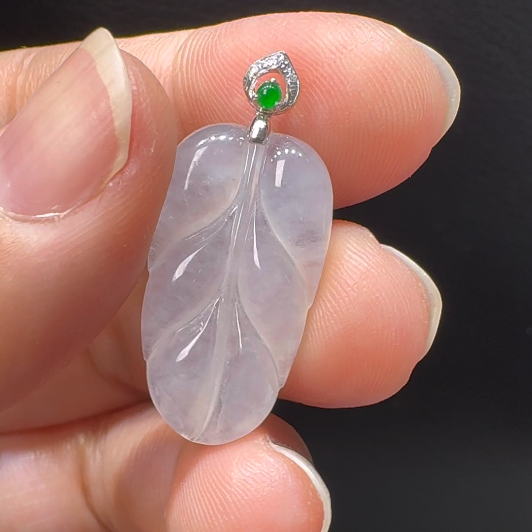 18K翡翠A貨玉器樹葉玉葉翡翠吊墜 整個29-13-4mm 2 18K翡翠A貨玉器樹葉玉葉翡翠吊墜 整個29-13-4mm - Image 2