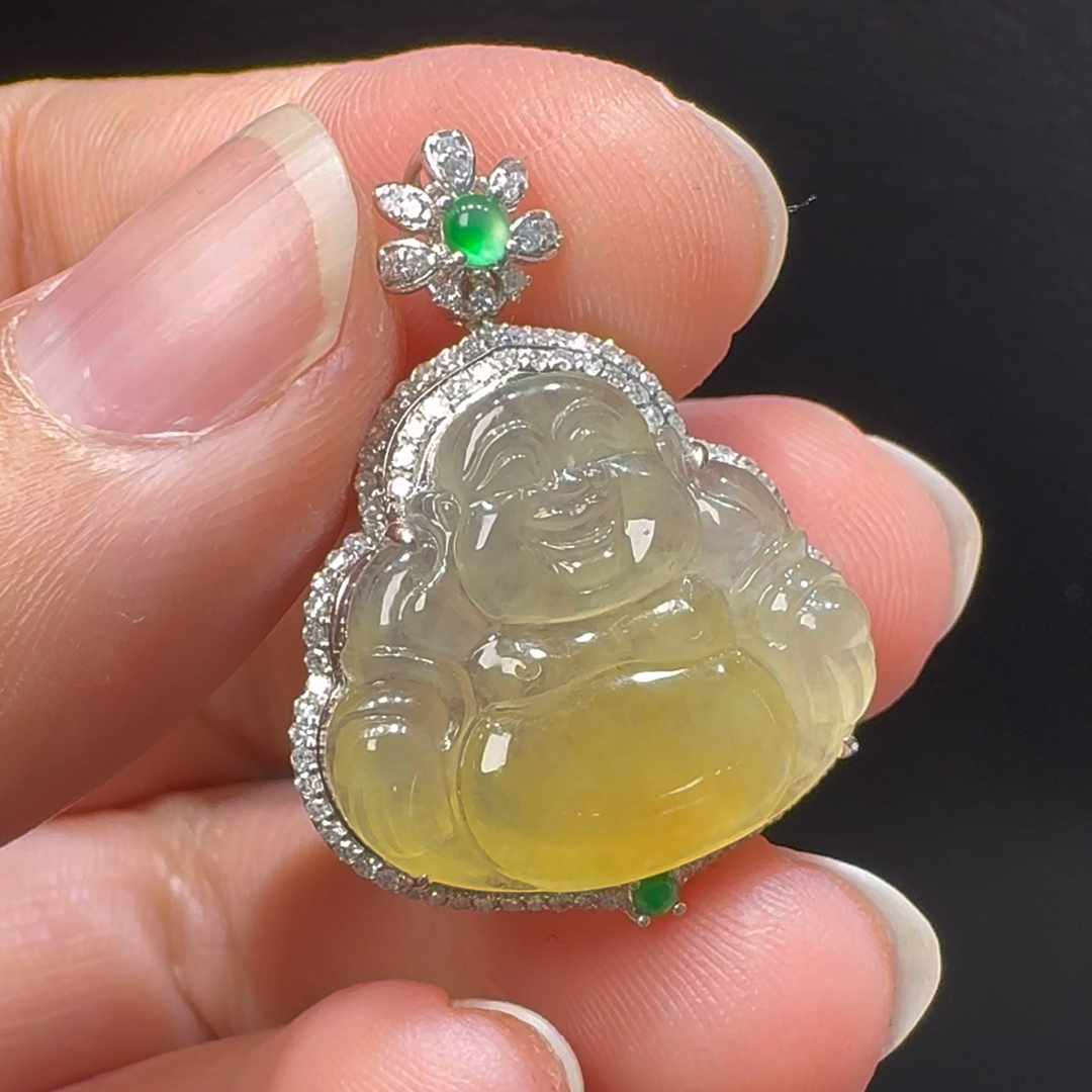 18K翡翠A貨玉器玉佛公彌勒佛翡翠吊墜 29-22-7.8mm 2 18K翡翠A貨玉器玉佛公彌勒佛翡翠吊墜 29-22-7.8mm - Image 2