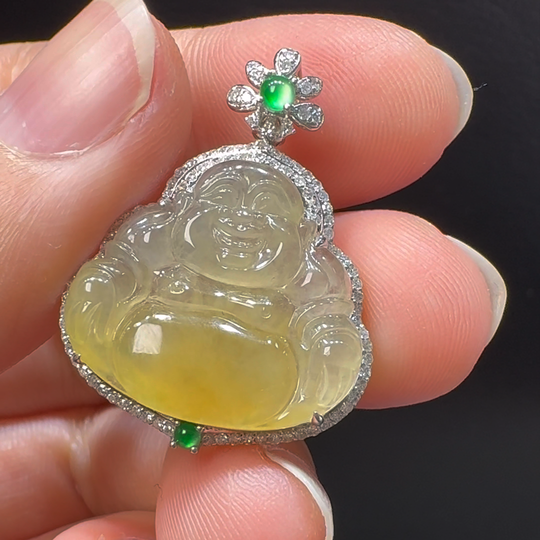 18K翡翠A貨玉器玉佛公彌勒佛翡翠吊墜 29-22-7.8mm 3 18K翡翠A貨玉器玉佛公彌勒佛翡翠吊墜 29-22-7.8mm - Image 3