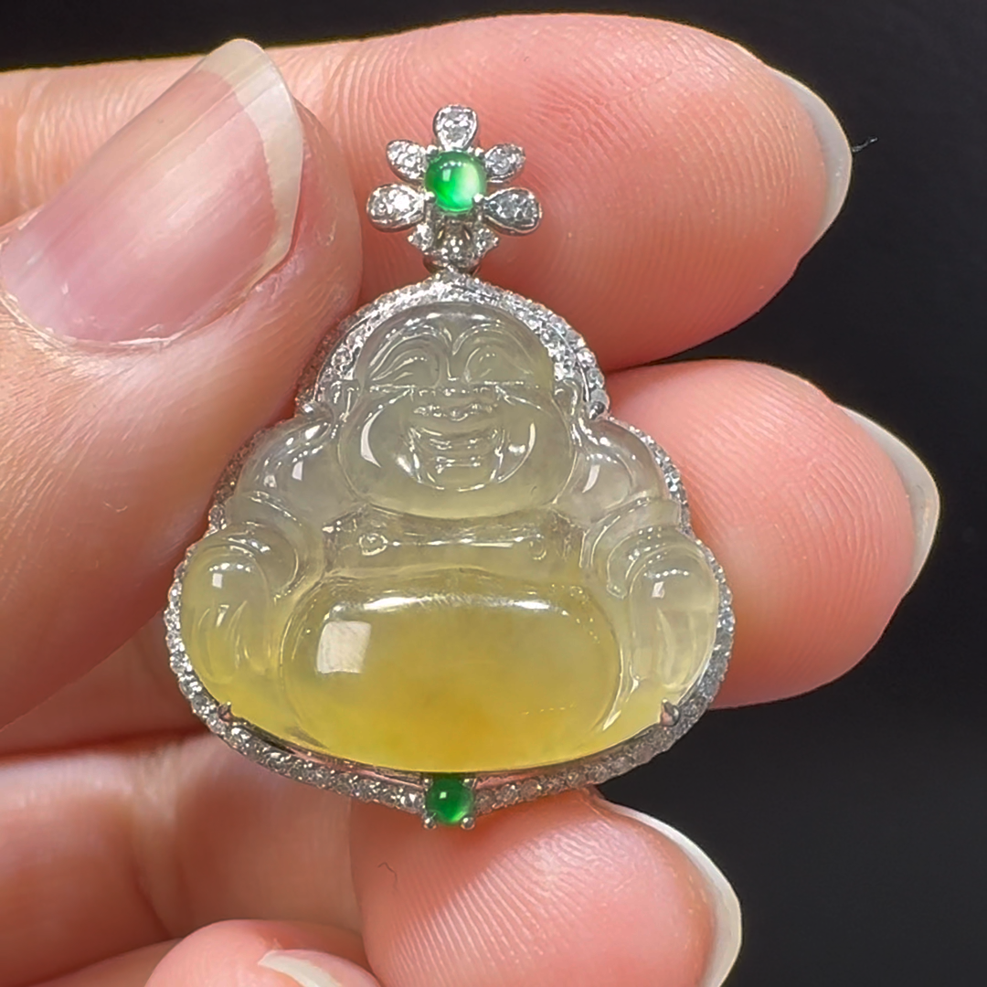 18K翡翠A貨玉器玉佛公彌勒佛翡翠吊墜 29-22-7.8mm 4 18K翡翠A貨玉器玉佛公彌勒佛翡翠吊墜 29-22-7.8mm - Image 4