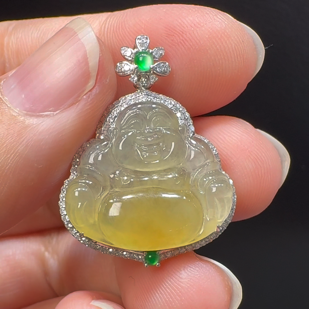 18K翡翠A貨玉器玉佛公彌勒佛翡翠吊墜 29-22-7.8mm 5 18K翡翠A貨玉器玉佛公彌勒佛翡翠吊墜 29-22-7.8mm - Image 5