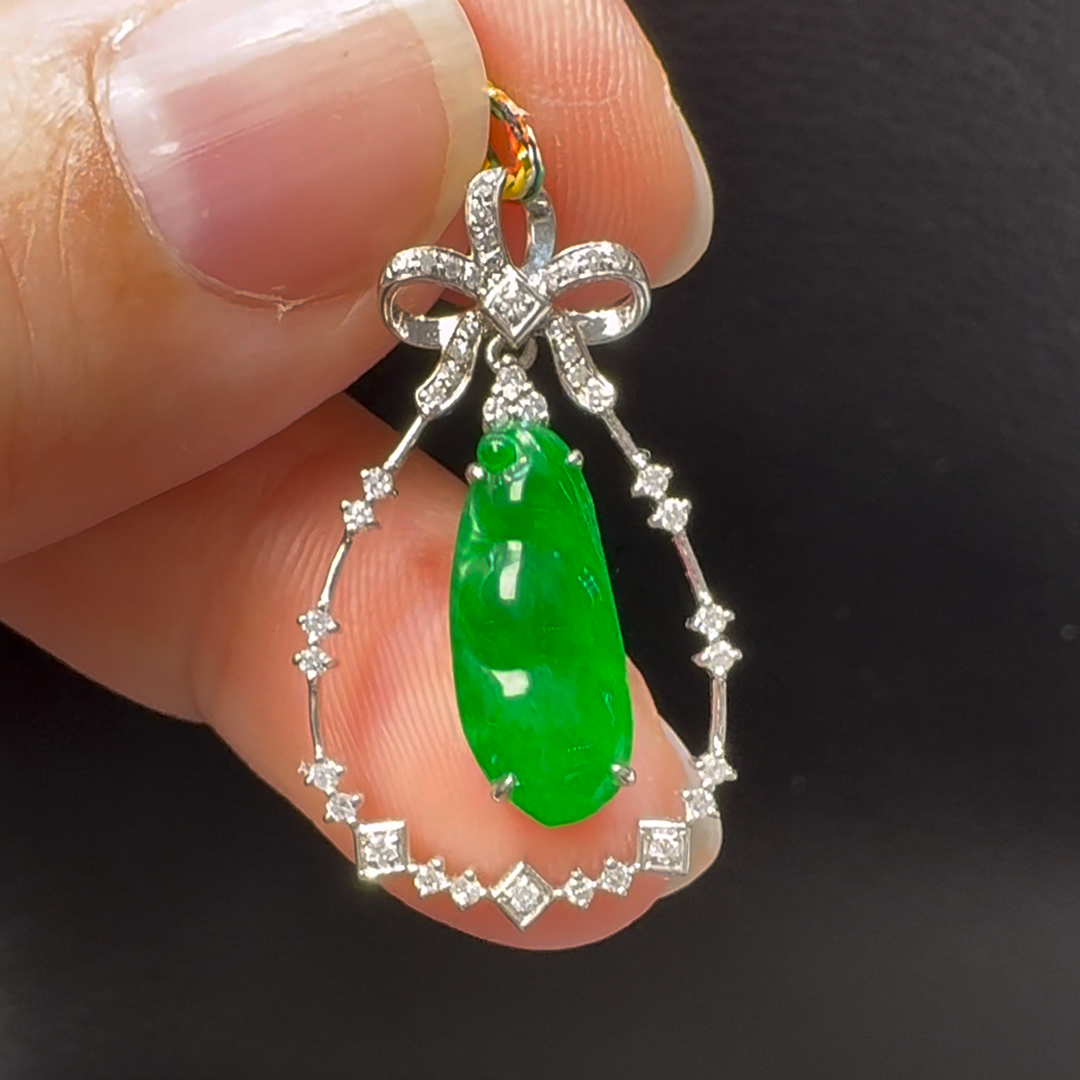 18K翡翠A貨玉器福豆翡翠吊墜 主石14-6mm 3 18K翡翠A貨玉器福豆翡翠吊墜 主石14-6mm - Image 3