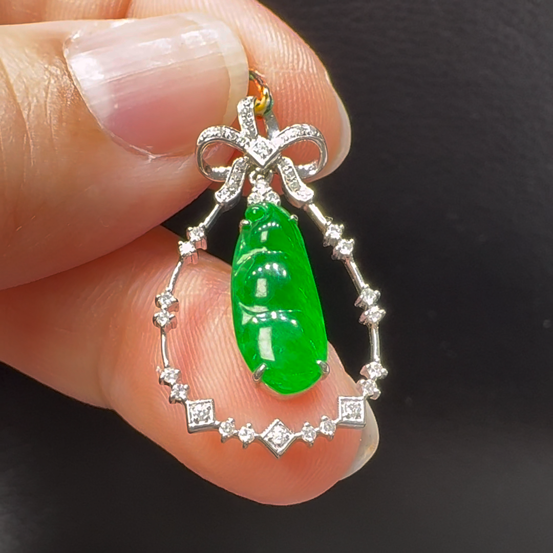 18K翡翠A貨玉器福豆翡翠吊墜 主石14-6mm 4 18K翡翠A貨玉器福豆翡翠吊墜 主石14-6mm - Image 4