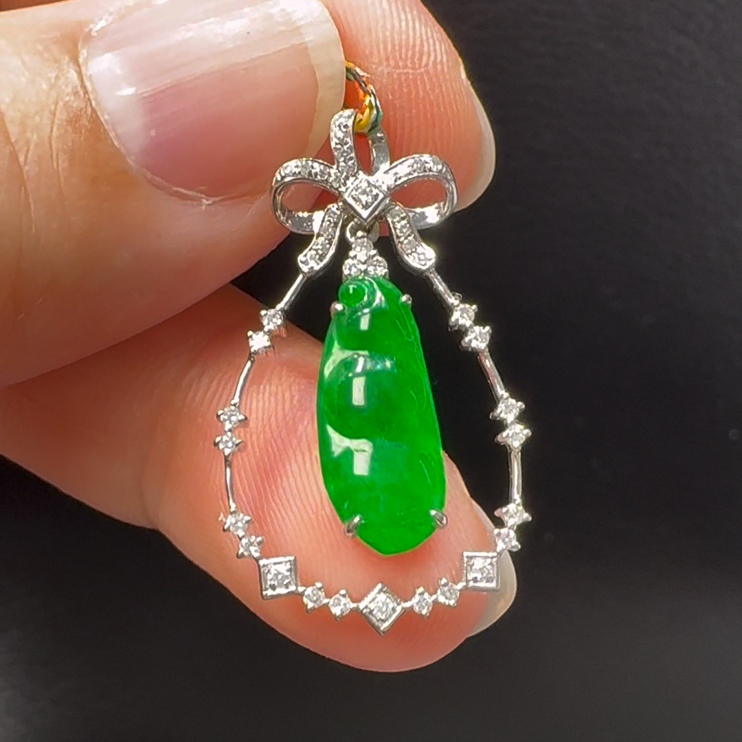 18K翡翠A貨玉器福豆翡翠吊墜 主石14-6mm 5 18K翡翠A貨玉器福豆翡翠吊墜 主石14-6mm - Image 5