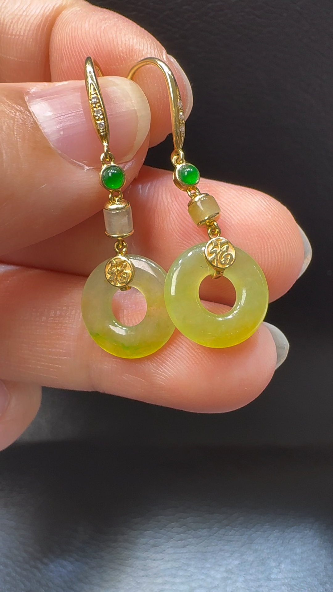 18K翡翠A貨玉器平安扣翡翠耳環 直徑2.54mm 2 18K翡翠A貨玉器平安扣翡翠耳環 直徑2.54mm - Image 2