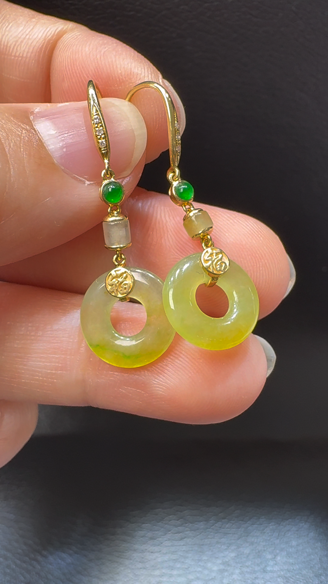 18K翡翠A貨玉器平安扣翡翠耳環 直徑2.54mm 3 18K翡翠A貨玉器平安扣翡翠耳環 直徑2.54mm - Image 3