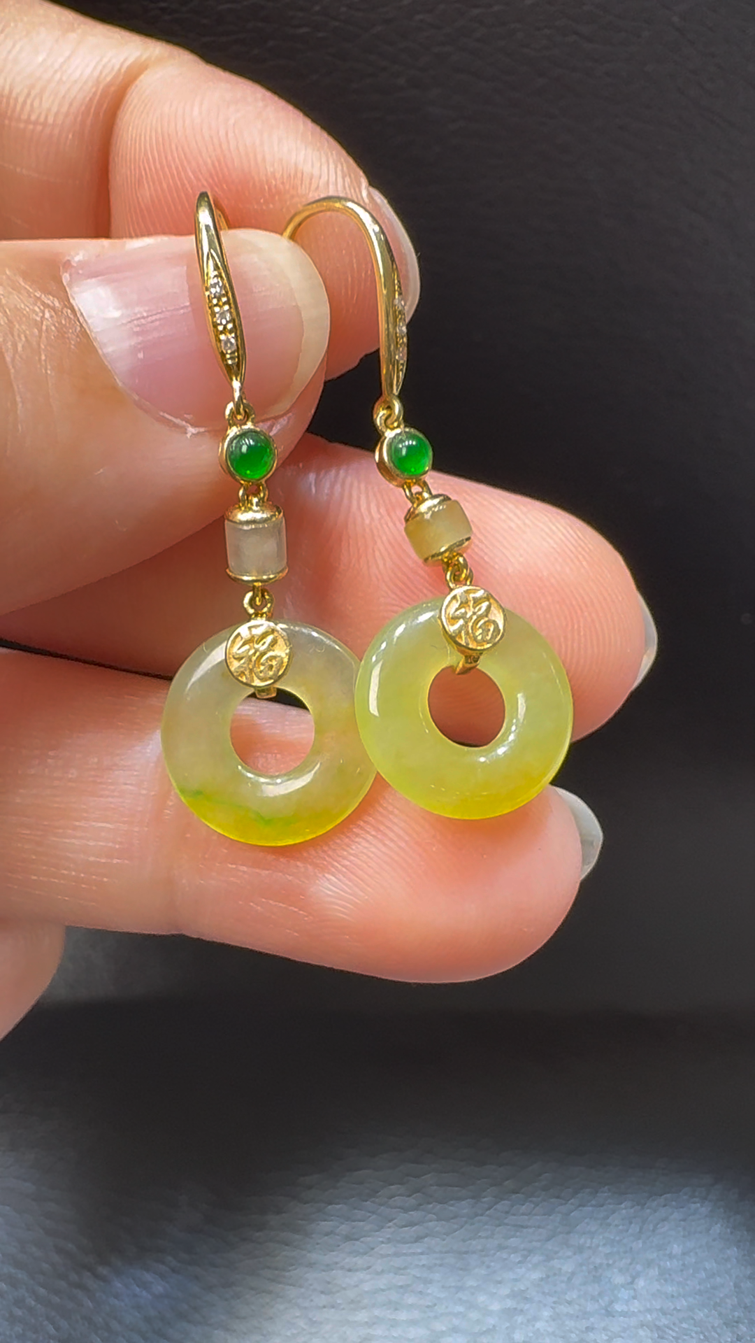 18K翡翠A貨玉器平安扣翡翠耳環 直徑2.54mm 4 18K翡翠A貨玉器平安扣翡翠耳環 直徑2.54mm - Image 4