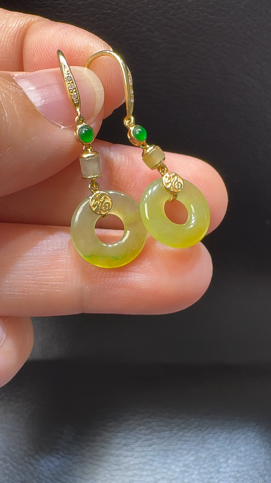 18K翡翠A貨玉器平安扣翡翠耳環 直徑2.54mm 5 18K翡翠A貨玉器平安扣翡翠耳環 直徑2.54mm - Image 5