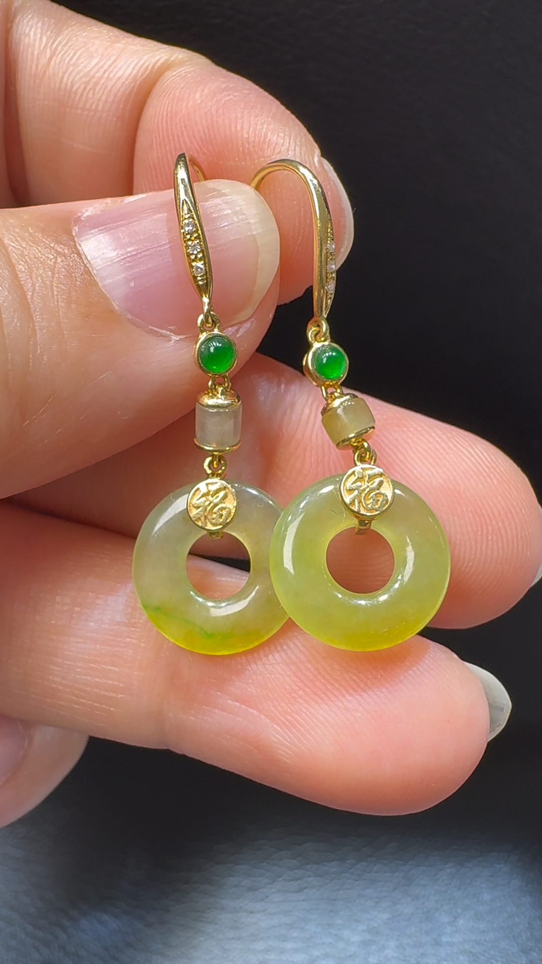 18K翡翠A貨玉器平安扣翡翠耳環 直徑2.54mm 1 18K翡翠A貨玉器平安扣翡翠耳環 直徑2.66mm