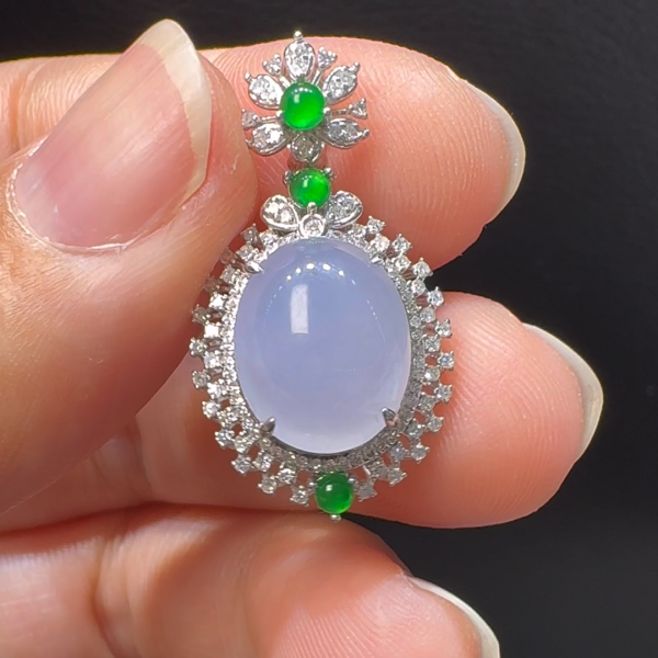 18K翡翠A貨玉器蛋面翡翠吊墜 整個27-15-11mm