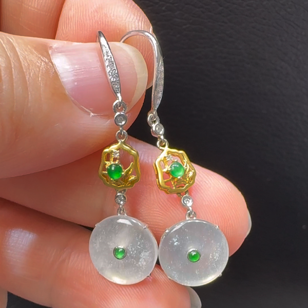 18K翡翠A貨玉器平安扣翡翠耳環 直徑2.66mm