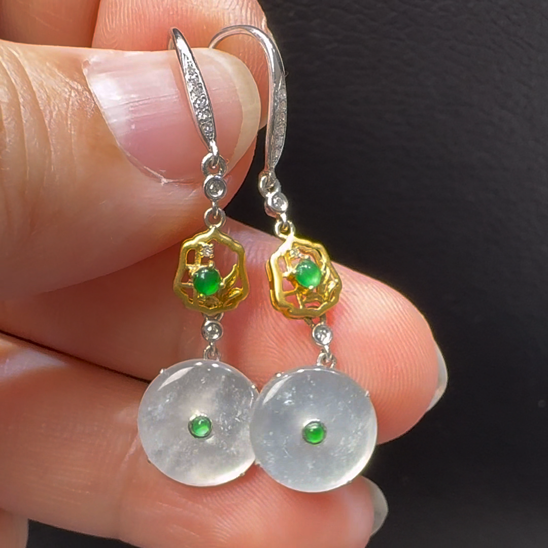 18K翡翠A貨玉器平安扣翡翠耳環 直徑2.66mm 3 18K翡翠A貨玉器平安扣翡翠耳環 直徑2.66mm - Image 3