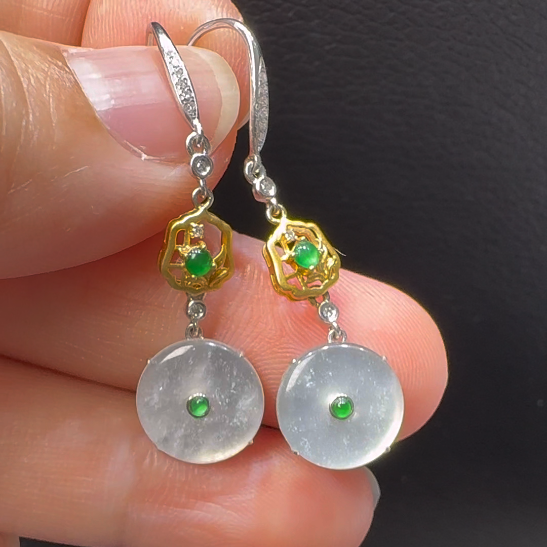 18K翡翠A貨玉器平安扣翡翠耳環 直徑2.66mm 4 18K翡翠A貨玉器平安扣翡翠耳環 直徑2.66mm - Image 4