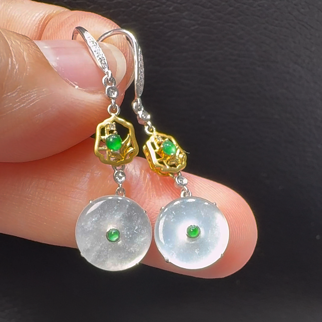 18K翡翠A貨玉器平安扣翡翠耳環 直徑2.66mm 5 18K翡翠A貨玉器平安扣翡翠耳環 直徑2.66mm - Image 5