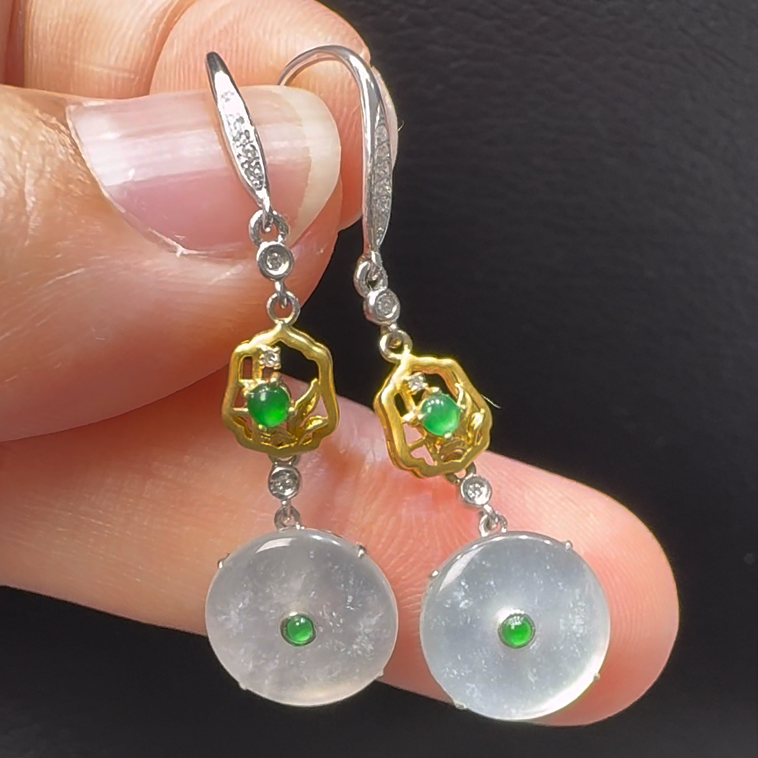 18K翡翠A貨玉器平安扣翡翠耳環 直徑2.66mm 6 18K翡翠A貨玉器平安扣翡翠耳環 直徑2.66mm - Image 6