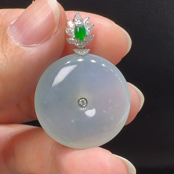 18K翡翠A貨玉器平安扣玉扣翡翠吊墜 整個33-24-6.3mm