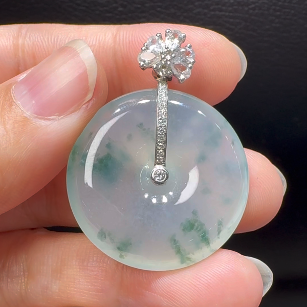 18K翡翠A貨玉器平安扣玉扣翡翠吊墜 整個38-28-6mm