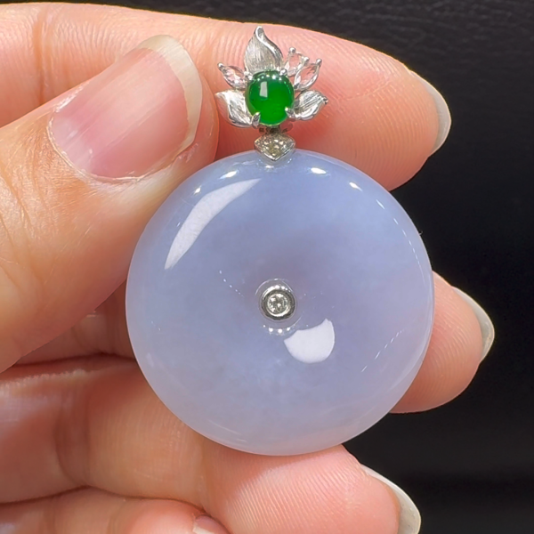 18K翡翠A貨玉器平安扣玉扣翡翠吊墜 整個37-27-6.4mm