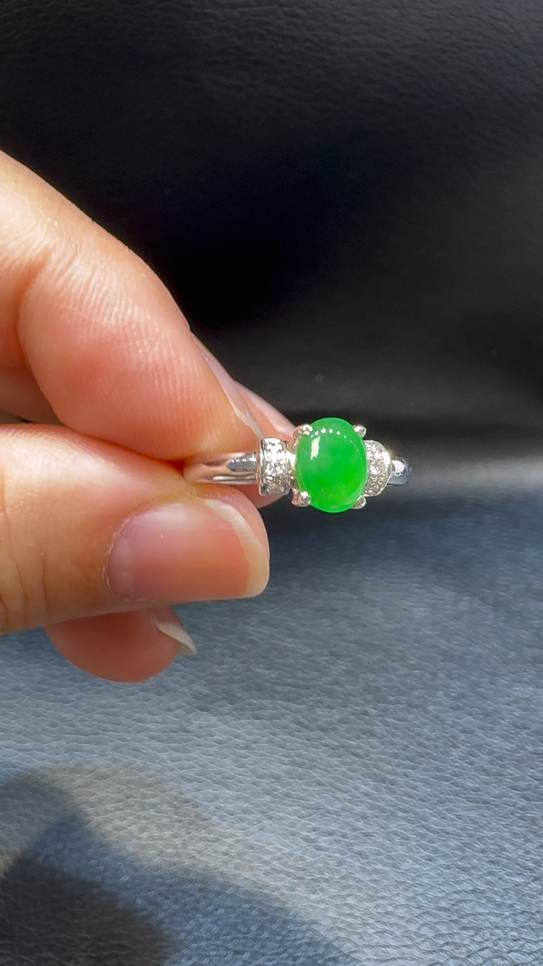 18K翡翠A貨玉器翡翠蛋面翡翠戒指 主石6.7-5.3mm 5 18K翡翠A貨玉器翡翠蛋面翡翠戒指 主石6.7-5.3mm - Image 5