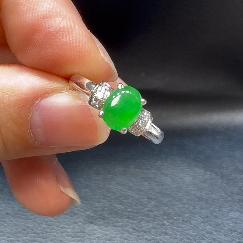 18K翡翠A貨玉器黃翡葫蘆翡翠戒指 主石6.7-5.3mm