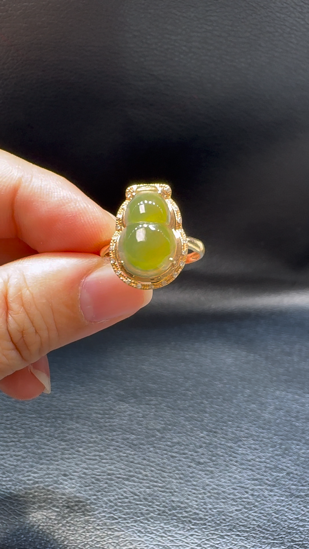 18K翡翠A貨玉器黃翡葫蘆翡翠戒指 主石14-8.6mm 3 18K翡翠A貨玉器黃翡葫蘆翡翠戒指 主石14-8.6mm - Image 3