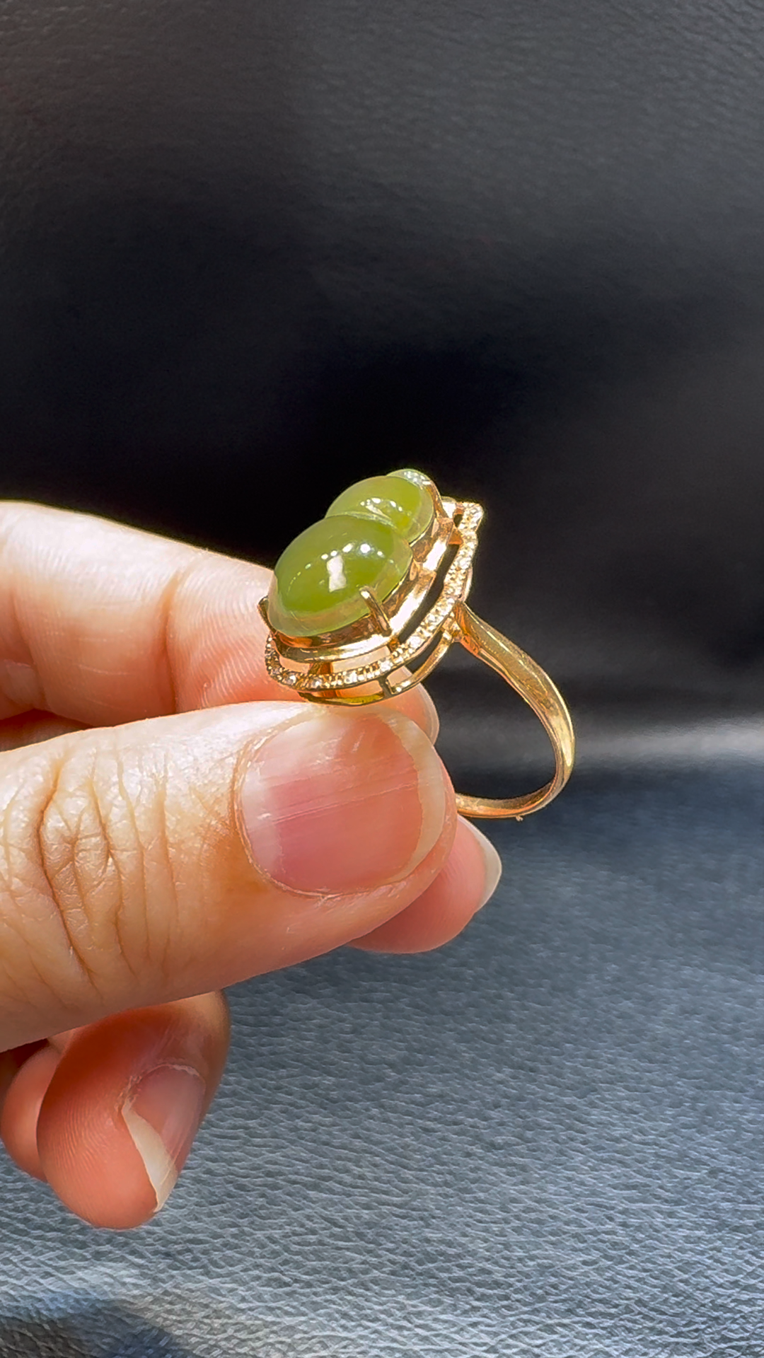 18K翡翠A貨玉器黃翡葫蘆翡翠戒指 主石14-8.6mm 4 18K翡翠A貨玉器黃翡葫蘆翡翠戒指 主石14-8.6mm - Image 4