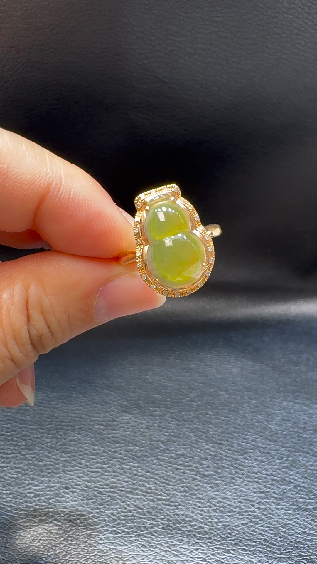 18K翡翠A貨玉器黃翡葫蘆翡翠戒指 主石14-8.6mm 6 18K翡翠A貨玉器黃翡葫蘆翡翠戒指 主石14-8.6mm - Image 6