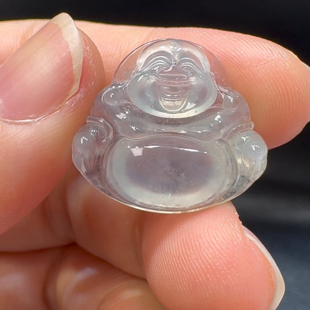 翡翠A貨玉器玉佛公彌勒佛翡翠吊墜 20-23-5.4mm