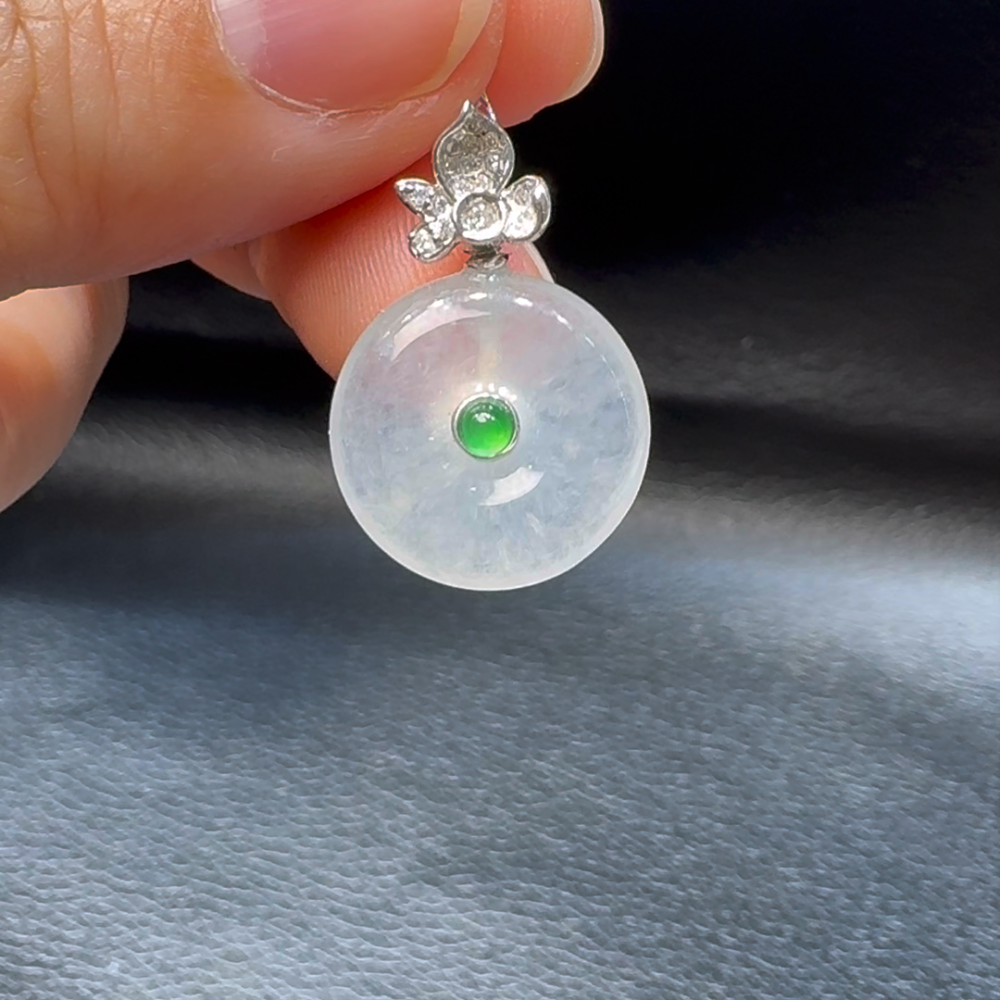 18K翡翠A貨玉器平安扣玉扣翡翠吊墜 整個23-16-4.7mm