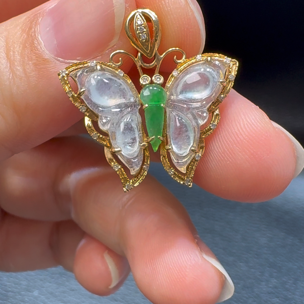 18K翡翠A貨玉器無事牌翡翠吊墜 整個 23-23-6mm