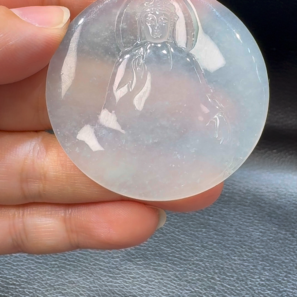 18K翡翠A貨玉器觀音翡翠吊墜 整個 49-5mm