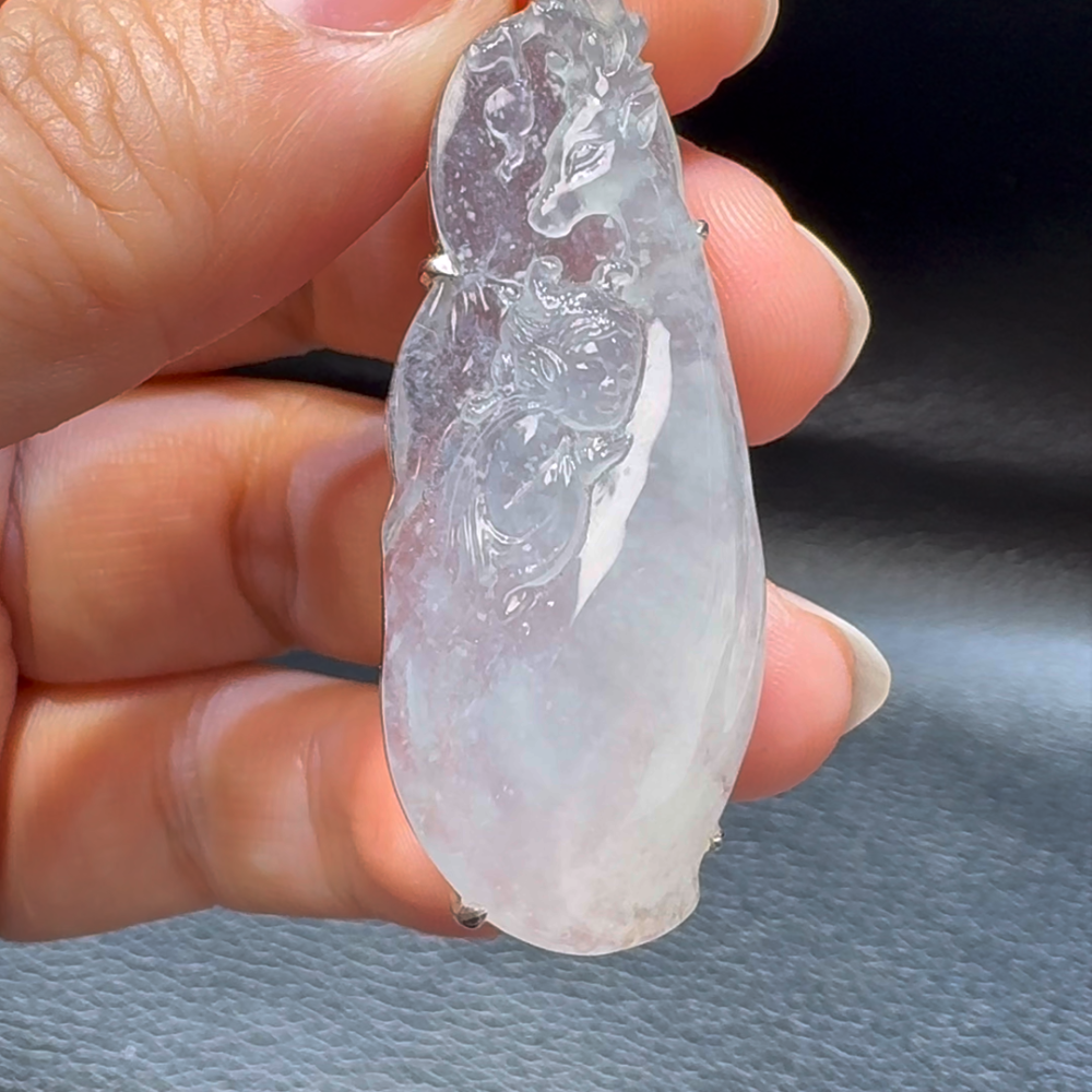 18K翡翠A貨玉器觀音翡翠吊墜 整個52-18-9.4mm